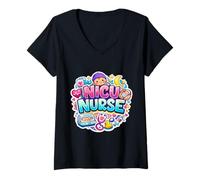 Mujer Unidad de cuidados intensivos neonatales de enfermería de la UCIN Enfermera Bebés Lindos Camiseta Cuello V