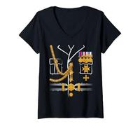 Mujer Uniforme de Oficial General de dictador Militar, Disfraz de Halloween Camiseta Cuello V