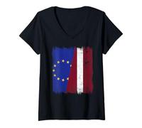 Mujer Unión Europea Letonia Media Bandera UE Letonia Heritage Camiseta Cuello V