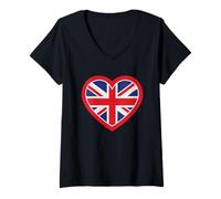 Mujer Union Jack Heart, me Encanta el Reino Unido, Reino Unido, Inglaterra, Camiseta Cuello V