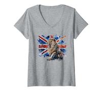 Mujer Union Jack Lion Union Jack Bandera de Reino Unido Islas Británicas Camiseta Cuello V