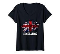 Mujer Union Jack Rain Drops Inglaterra Reino Unido Cultura británica Camiseta Cuello V