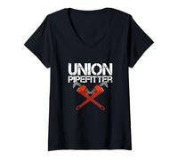 Mujer Union Pipefitter Plomero Plomería Journeyman Steamfitter Camiseta Cuello V