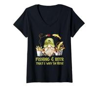 Mujer Unique Angler GNOME - Fishing and Beer That`s Why I´m Here Camiseta Cuello V