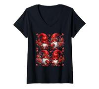 Mujer Unique Valentines GNOME Graphic For Women Floral Rose Heart Camiseta Cuello V