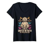 Mujer United in Faith Vintage Jesus Christian Streetwear Camiseta Cuello V