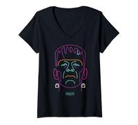 Mujer Universal Monsters Neon Frankenstein Portrait Camiseta Cuello V