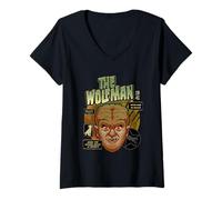 Mujer Universal Monsters The Wolf Man Vintage Halloween Mask Camiseta Cuello V