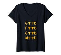 Mujer University Varsity-Gold Color Love Good Food/Mood Camiseta Cuello V