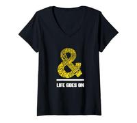 Mujer University Varsity-Gold & Life Goes On University Yellow Camiseta Cuello V