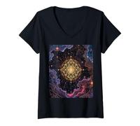 Mujer Universo de Cielo galáctico Estrellado de Fleurdelis cósmico Camiseta Cuello V