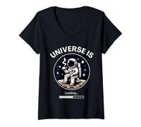 Mujer Universo está Cargando la Luna Astronauta para el Espacio y Camiseta Cuello V
