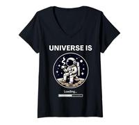 Mujer Universo está Cargando la Luna Astronauta para el Espacio y Camiseta Cuello V