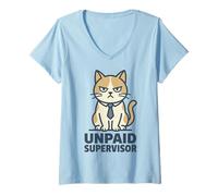 Mujer Unpaid Supervisor Funny Cat Owner Work Humor Camiseta Cuello V