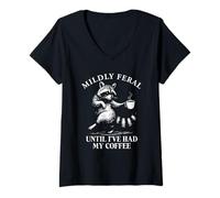 Mujer Until I've Have My Coffee Funny Raccoon Gag Joke Retro 90s Camiseta Cuello V