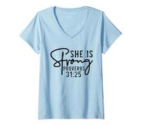 Mujer Uplifting She Is Strong - Verso de la Biblia Christian Faith Women Camiseta Cuello V