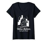 Mujer Urban Sketcher Capturando El Momento Artista De Paisaje Urbano Camiseta Cuello V