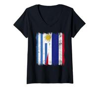 Mujer Uruguay Tailandia Media Bandera Raíces Uruguayas Tailandesas Camiseta Cuello V