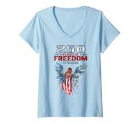 Mujer USA 250 Aniversario celebra ángel patriótico y Bandera Camiseta Cuello V