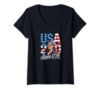 Mujer USA 250 Aniversario Celebra Cool Patriotic Woman 1776 Camiseta Cuello V