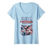 Mujer USA 250 Aniversario celebra el camión Vintage patriótico Camiseta Cuello V