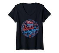 Mujer USA 250 Padres Fundadores Historia Americana Patriota Camiseta Cuello V
