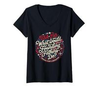 Mujer USA 250 Padres Fundadores Revolución Patriota Camiseta Cuello V