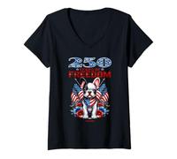 Mujer USA 250th Anniversary Celebra Cool Patriotic Boxer Puppy Camiseta Cuello V