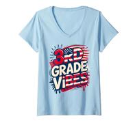 Mujer USA 3er Grade Vibes First Day US Flag Teacher Besties DIY Camiseta Cuello V