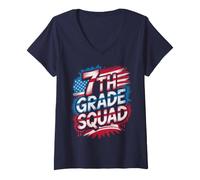 Mujer USA 7th Grade Squad First Day 250 Years Teacher Game On Camiseta Cuello V