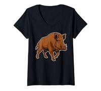 Mujer USA America - Animales - Jabalí Camiseta Cuello V