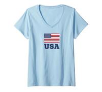 Mujer USA American Flag Patriotic Camiseta Cuello V