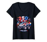 Mujer USA Anniversary 250 Monster Truck 250th America 4 de Julio Camiseta Cuello V