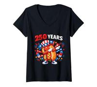 Mujer USA Anniversary Dabbing Hotdog Bun 250th America 4 de Julio Camiseta Cuello V