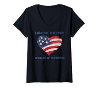 Mujer USA Corazón - Land of The Free Because of The Brave Camiseta Cuello V