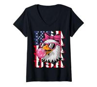 Mujer USA Eagle Pink Bow Bubblegum Gafas de Sol Camiseta Cuello V