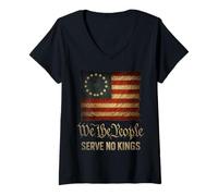 Mujer USA Flag We The People Serve No Kings Camiseta Cuello V