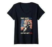 Mujer USA Patriot George Washington - Gafas de Sol con Cita Camiseta Cuello V