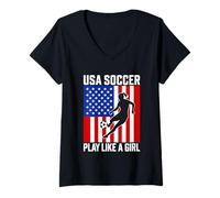 Mujer USA Soccer Juega como una chica Pasión Orgullo Camiseta Cuello V
