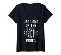 Mujer USA Tierra de los Libres Leer la Letra pequeña Sarcástico Camiseta Cuello V