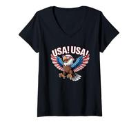 Mujer USA USA Patriotic Eagle Gafas de sol United States Pride Camiseta Cuello V
