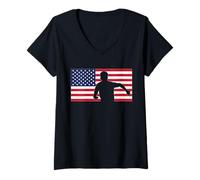 Mujer USA World Football 26 American Team Champion Fun Flag Ganador Camiseta Cuello V