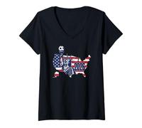 Mujer USA World Football 26 American Team Champion Fun Map Ganador Camiseta Cuello V
