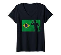 Mujer USA World Football 26 Brasil Team Champion Fun Flag Ganadores Camiseta Cuello V