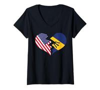 Mujer USA y Barbados Broken Heart International Love Camiseta Cuello V