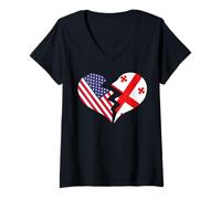 Mujer USA y Georgia Broken Heart International Love Camiseta Cuello V