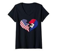 Mujer USA y Haiti Broken Heart International Love Camiseta Cuello V