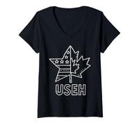 Mujer USEH Funny USA flag Canada flag Half Canadian American Camiseta Cuello V