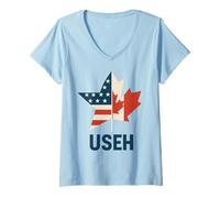 Mujer USEH Funny USA flag Canada flag Half Canadian American Camiseta Cuello V