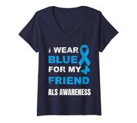 Mujer USO AZUL PARA MI AMIGO ALS CONCIENCIA Camiseta Cuello V